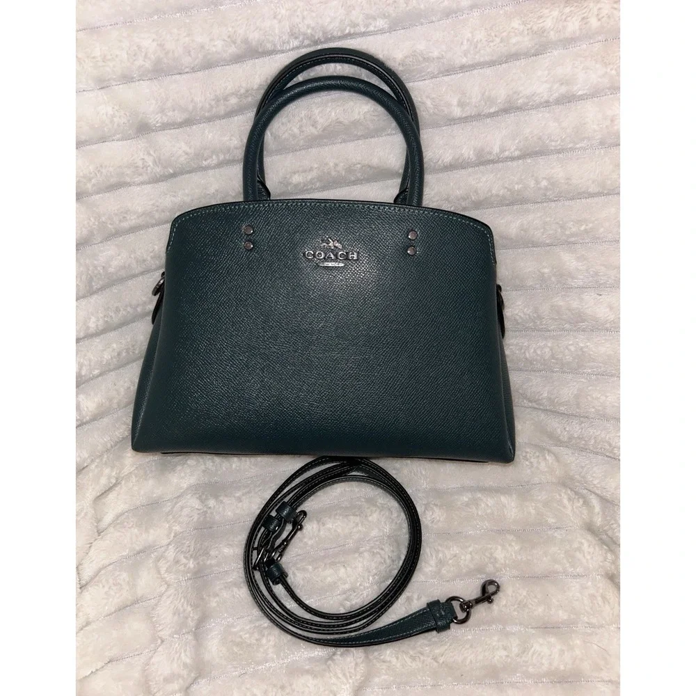 Coach Mini Lillie Carryall Forest Green Crossgrain Leather Satchel Crossbody Bag